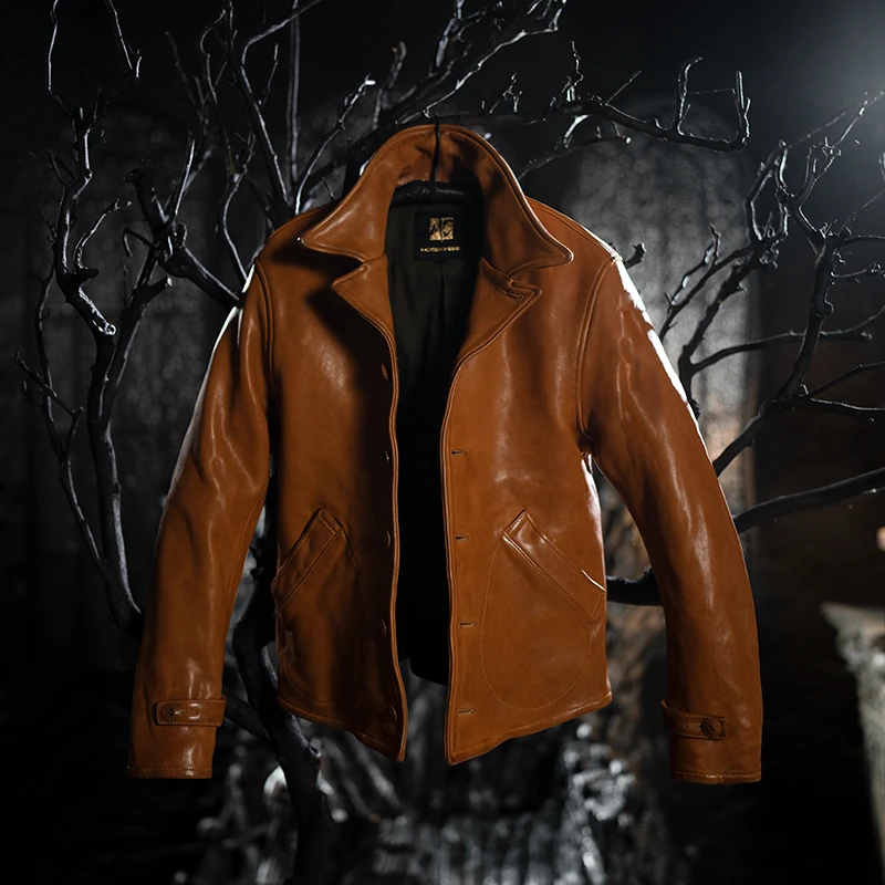 莫臣新款男士绵羊皮植鞣短款皮夹克 日落黄修身皮衣 2352