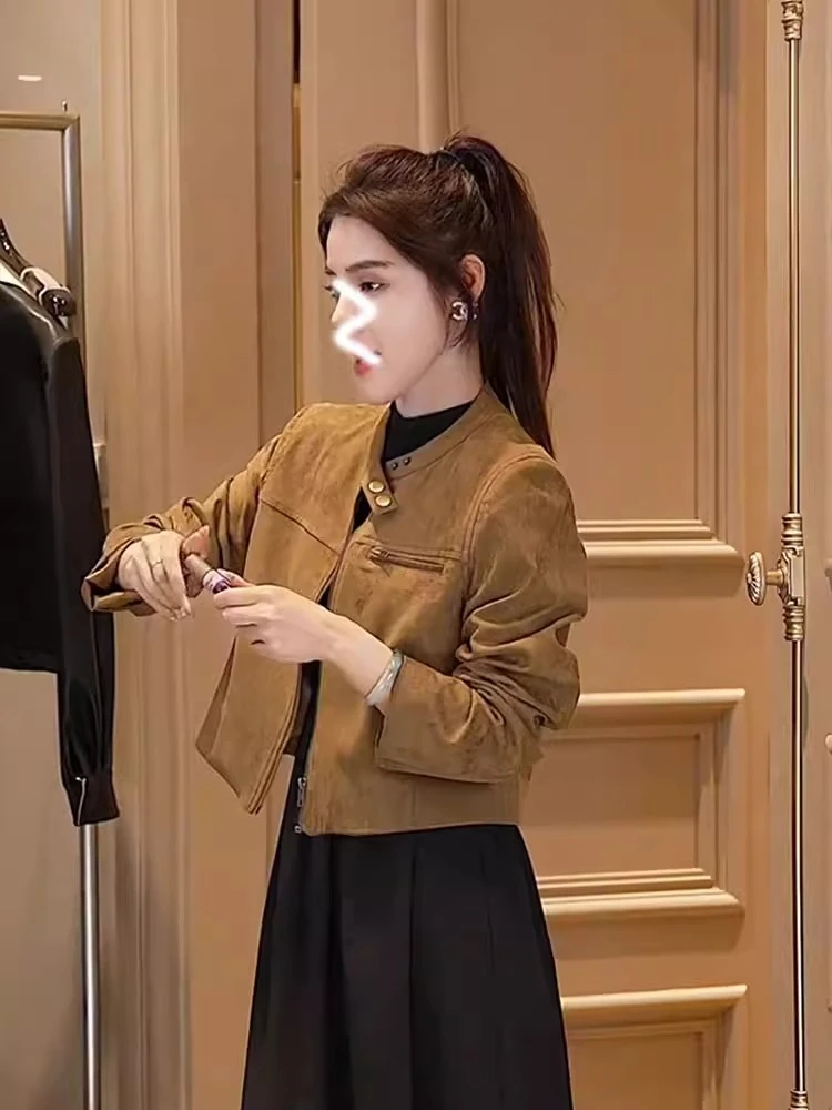张元一同款女装早秋新款美拉德复古咖色外套小众设计时髦短款上衣