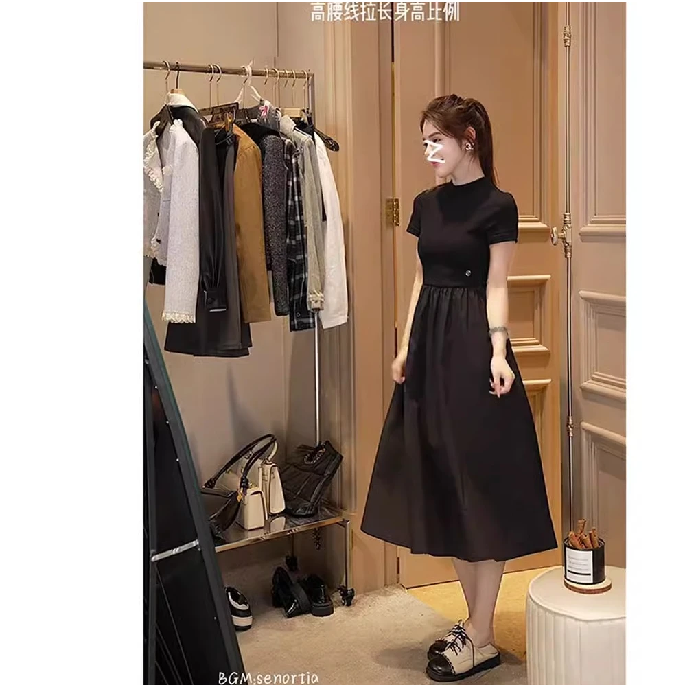 张元一同款女装高级感赫本风法式小黑裙女早秋收腰显瘦气质长裙子