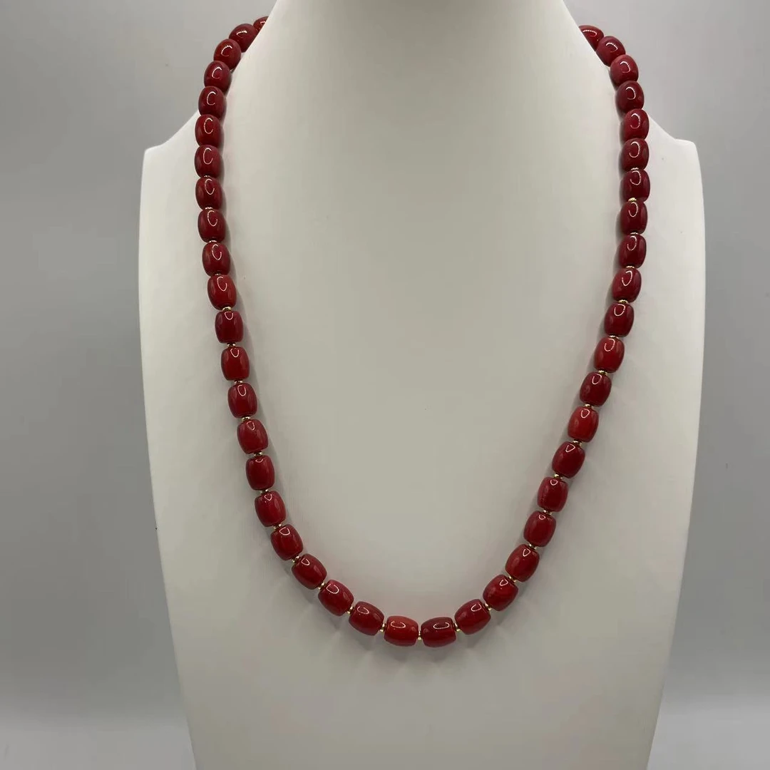 7号 H57杉红色桶珠7mm项链