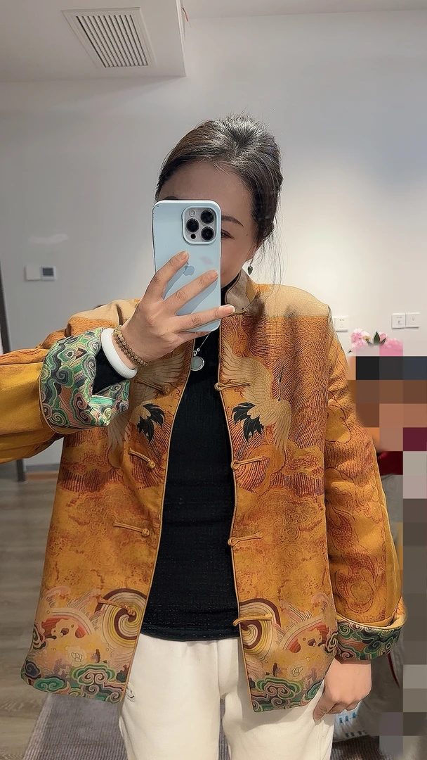 红樱桃绿芭蕉2023海水江崖香云纱棉外套hq20231107