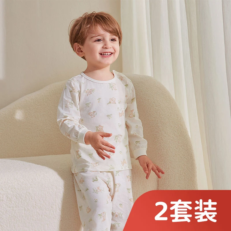 乐园肩开服套装(2套装)男女宝宝内着服装肩开内衣套装针织空调服