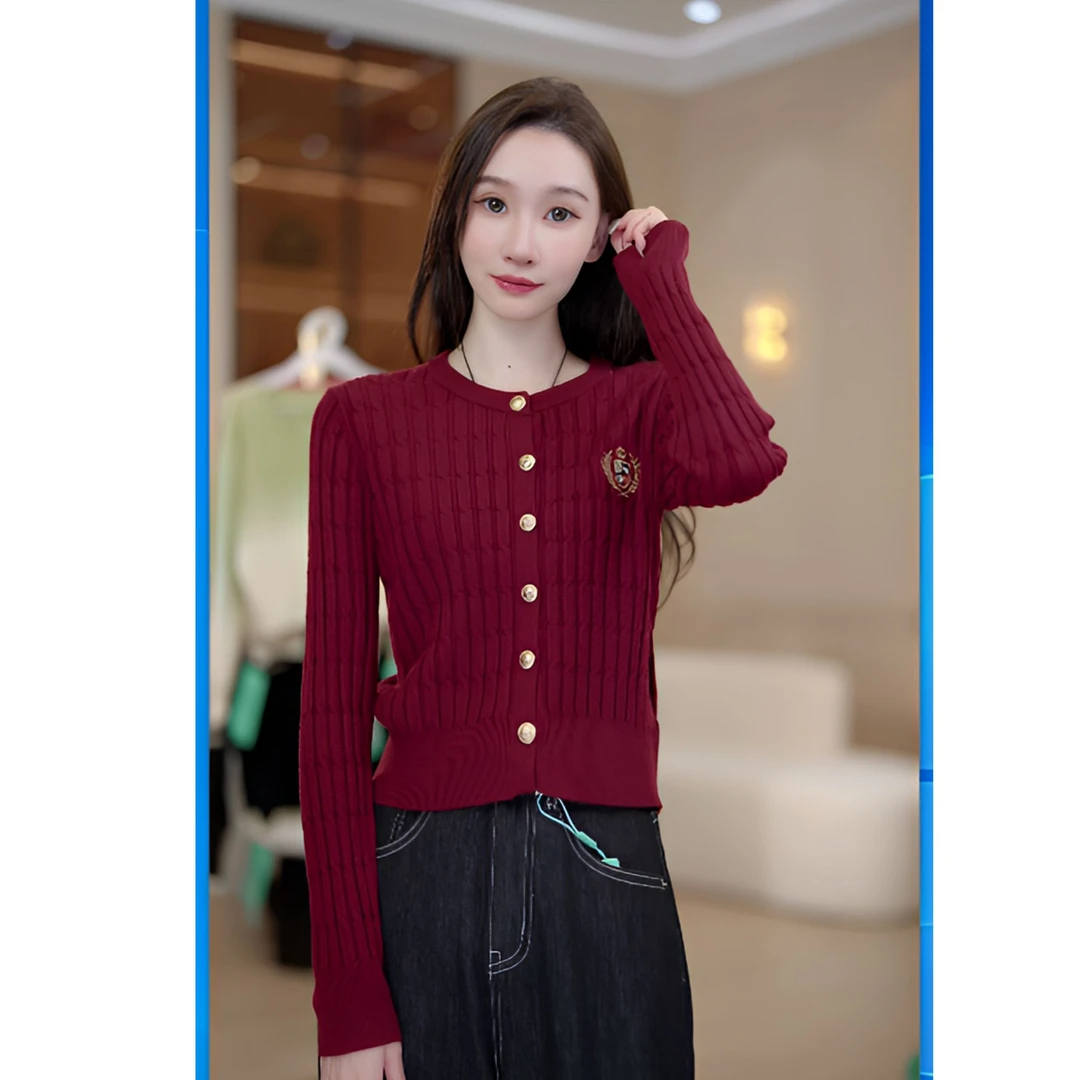 马克华菲女装秋时尚气质简约百搭柔软针织衫舒适开衫 F43004A064