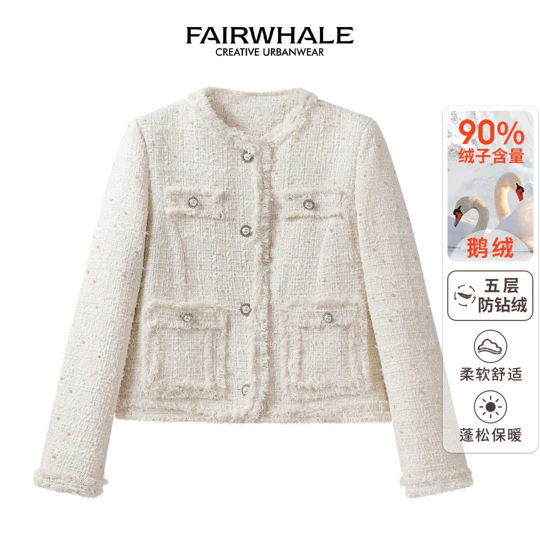 【粉丝回馈】马克华菲女装90鹅绒小香风羽绒服外套F34010A043 W