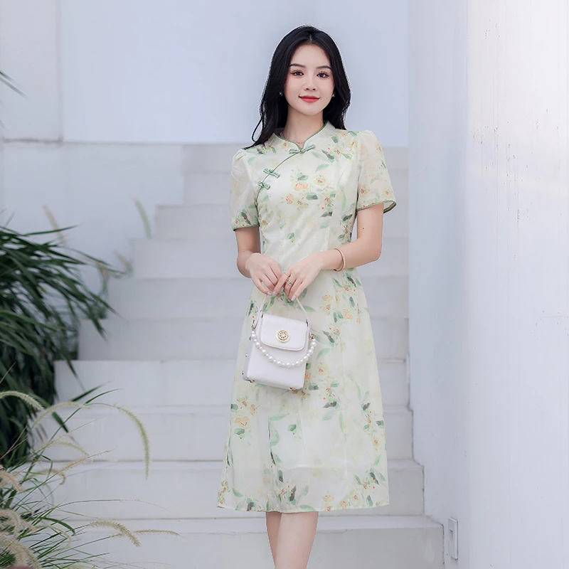 奢姿【浅苏薄荷】旗袍胖妹妹优雅气质连衣裙9932868187【适90-200