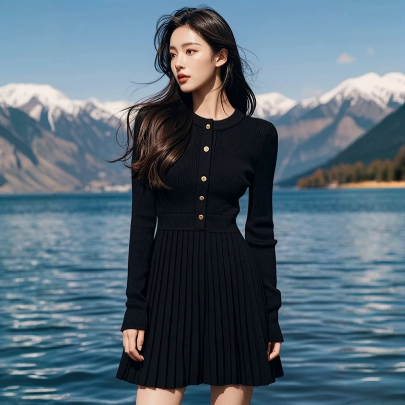 奢姿【斯尔曼】2025秋冬新款大码女装高级感胖妹妹针织假两件连衣裙