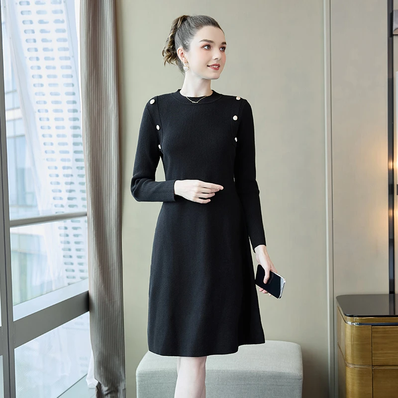 奢姿2023冬装新款胖妹妹大码女装半高领复古遮肉毛织连衣裙打底裙