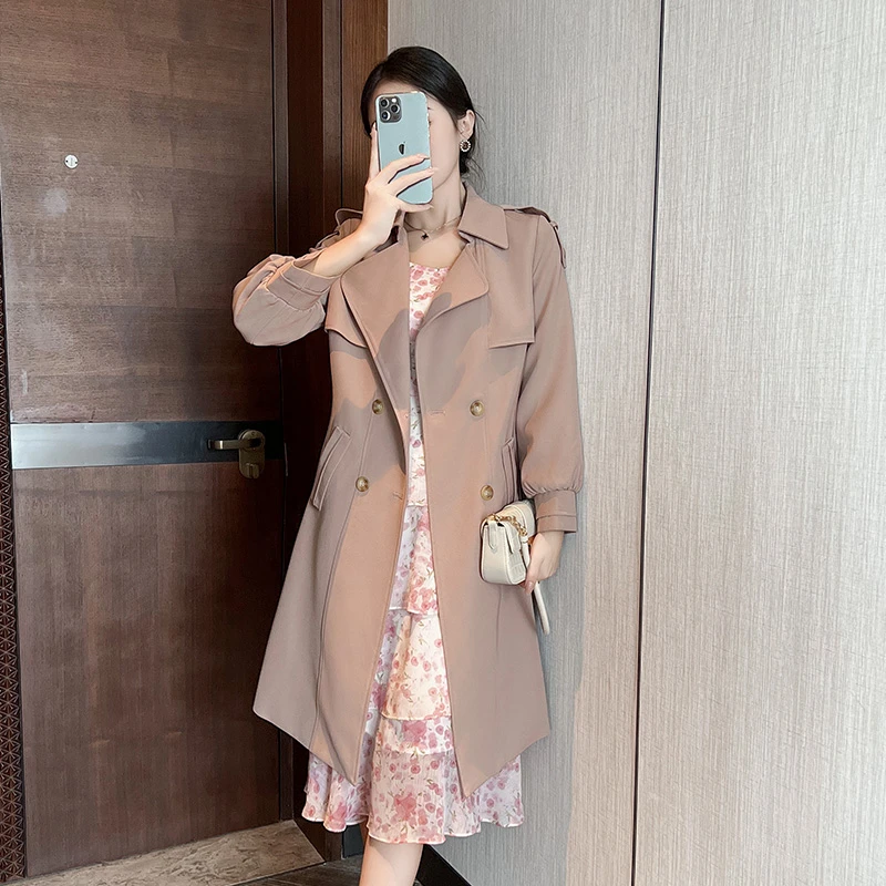 奢姿【安之若素】高级感大码女装胖妹妹气质轻职场翻领灯笼袖风衣适