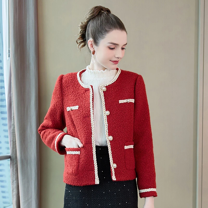 【奢姿】新款大码女装千金风纯色纽扣上衣简约加绒时尚外套