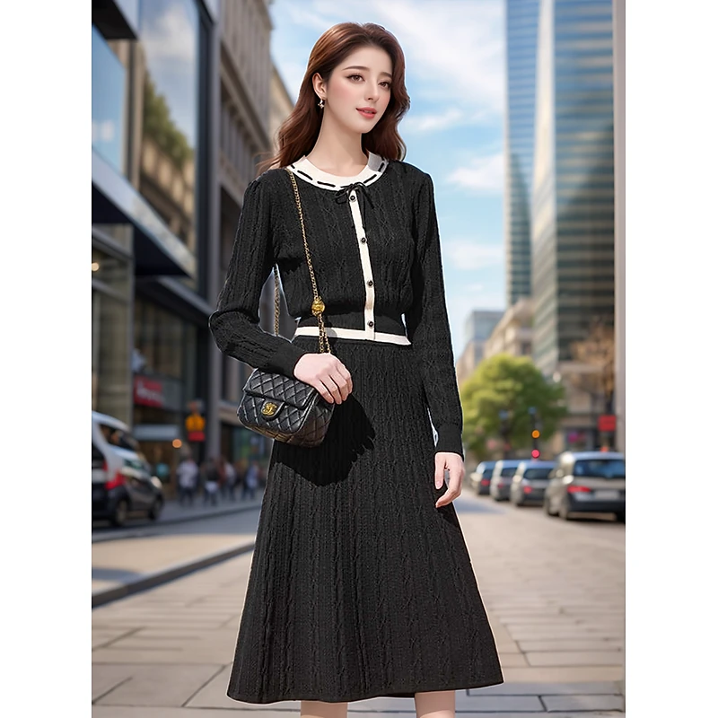 奢姿【威尔斯】2024年秋季新款大码女装针织高级感胖妹妹两件套