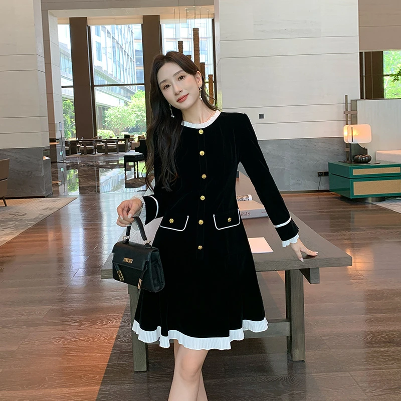 奢姿【莉莉子】2024年秋季新款大码女装边裙子胖妹妹气质连衣裙