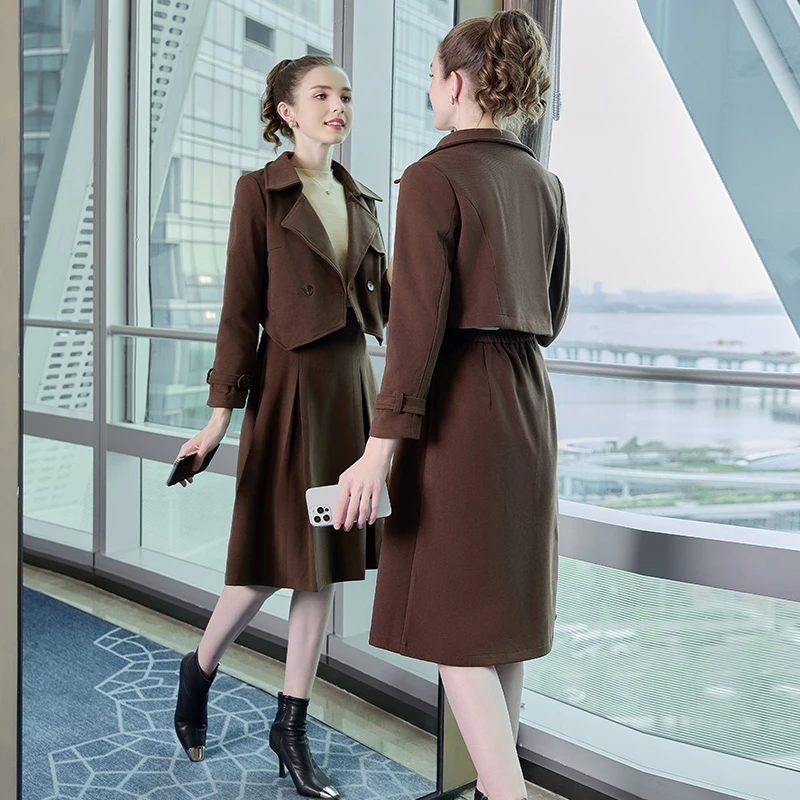 【奢姿】2023年冬装新款大码女装翻驳领轻职场两件套半松紧套装