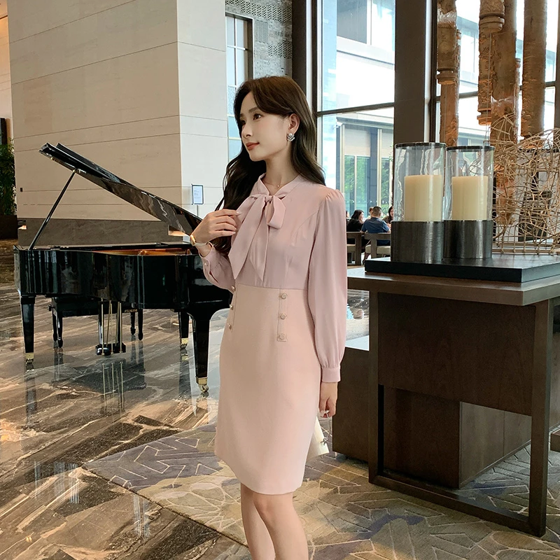 奢姿【温柔岛屿】新款大码女装法式裙子绑带蝴蝶结连衣裙