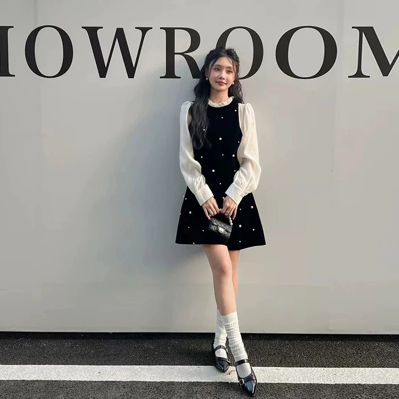 奢姿【朱丽叶】大码女装2024秋季减龄钉珠拼接时尚连衣裙胖妹妹