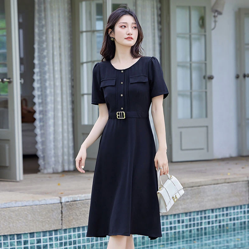 【奢姿】大码女装气质优雅圆领连衣裙3232806758【适合90-200斤】