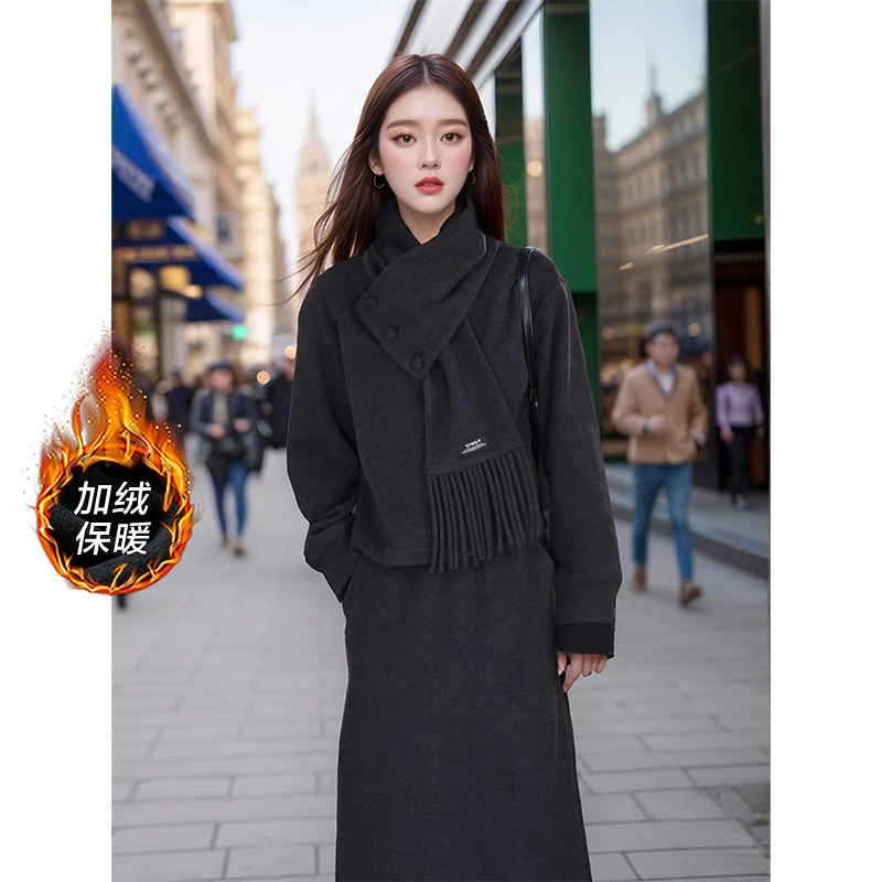 奢姿【小夜曲】2024年冬季新款大码高级感加绒套装胖妹妹韩系两件套