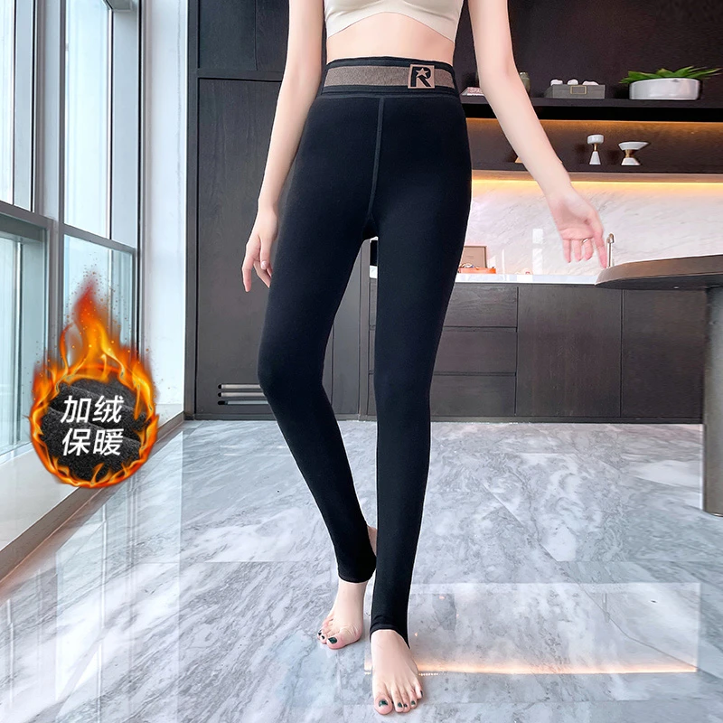 9214060019【适合90-200斤】保暖大码女装加绒踩脚打底裤