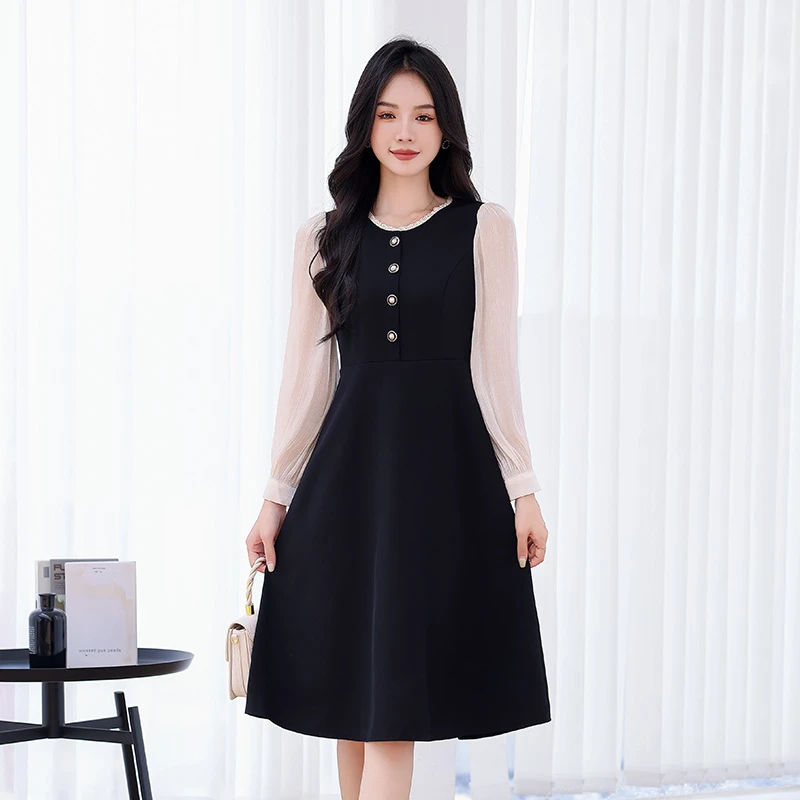 【奢姿】 气质连衣裙琉璃感新款轻职场秋季胖妹妹花边长袖