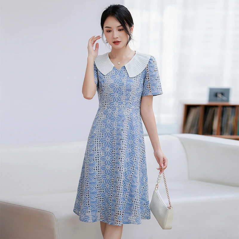 奢姿【初恋奶糖】娃娃领裙子胖妹妹镂空设计时尚连衣裙9932852962