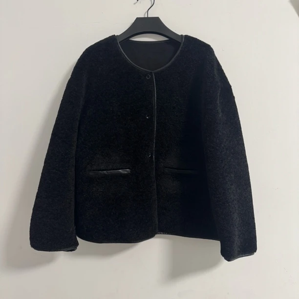 【L532】黑色保暖超暖皮毛一体外套