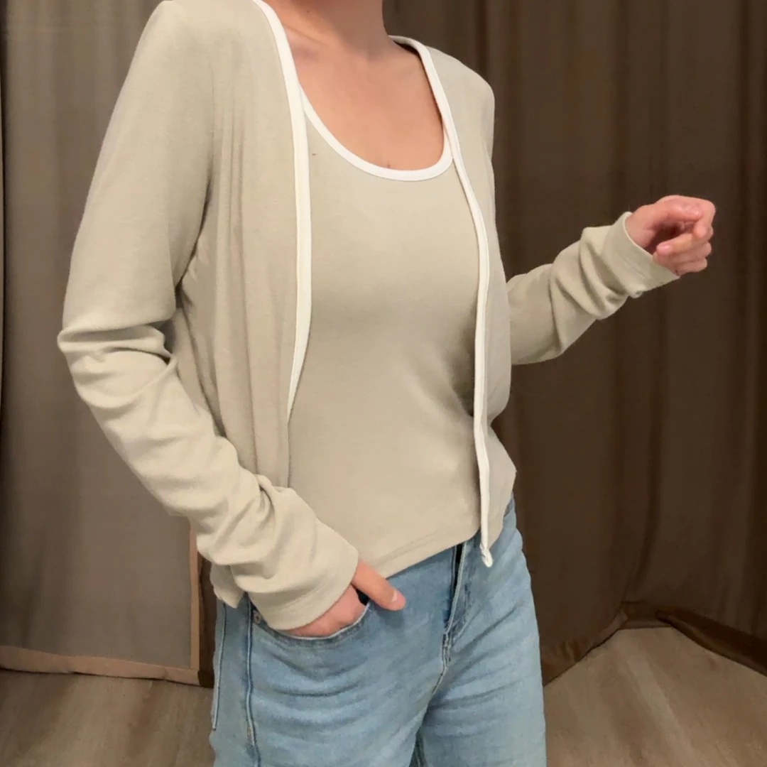 【两色套装】D028高品针织韩系显白开衫