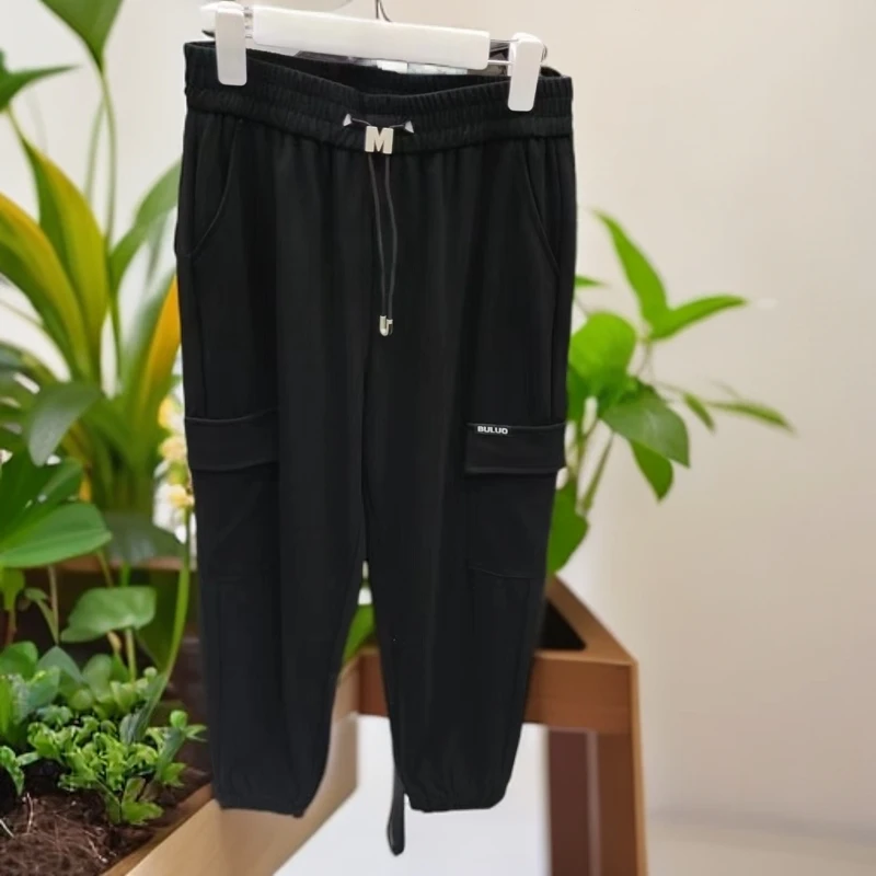 【艾萱萱】2K85款黑色束口工装裤女 约92