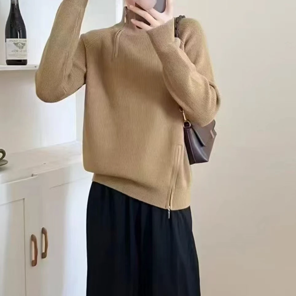 【艾萱萱】227款时尚百搭半拉链立领宽松休闲毛衣 约59