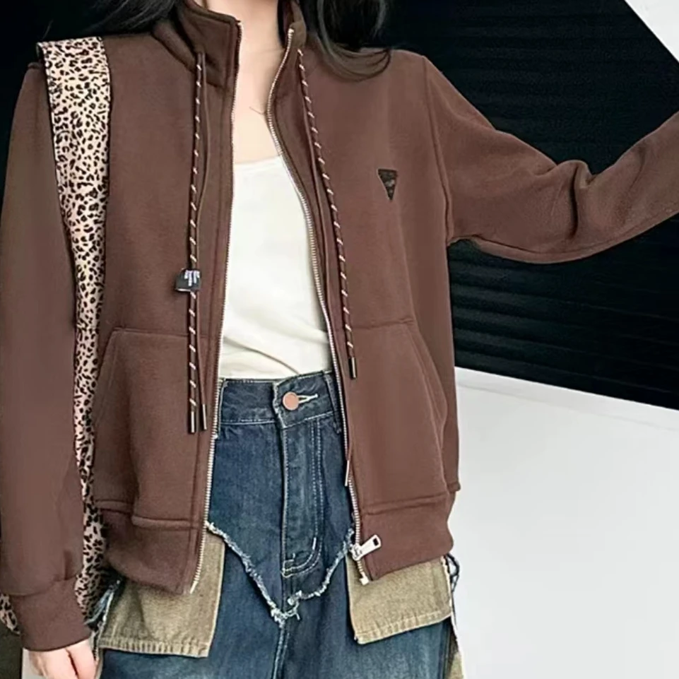 【艾萱萱】5502款立领卫衣女短款加厚慵懒风开衫外套 约53