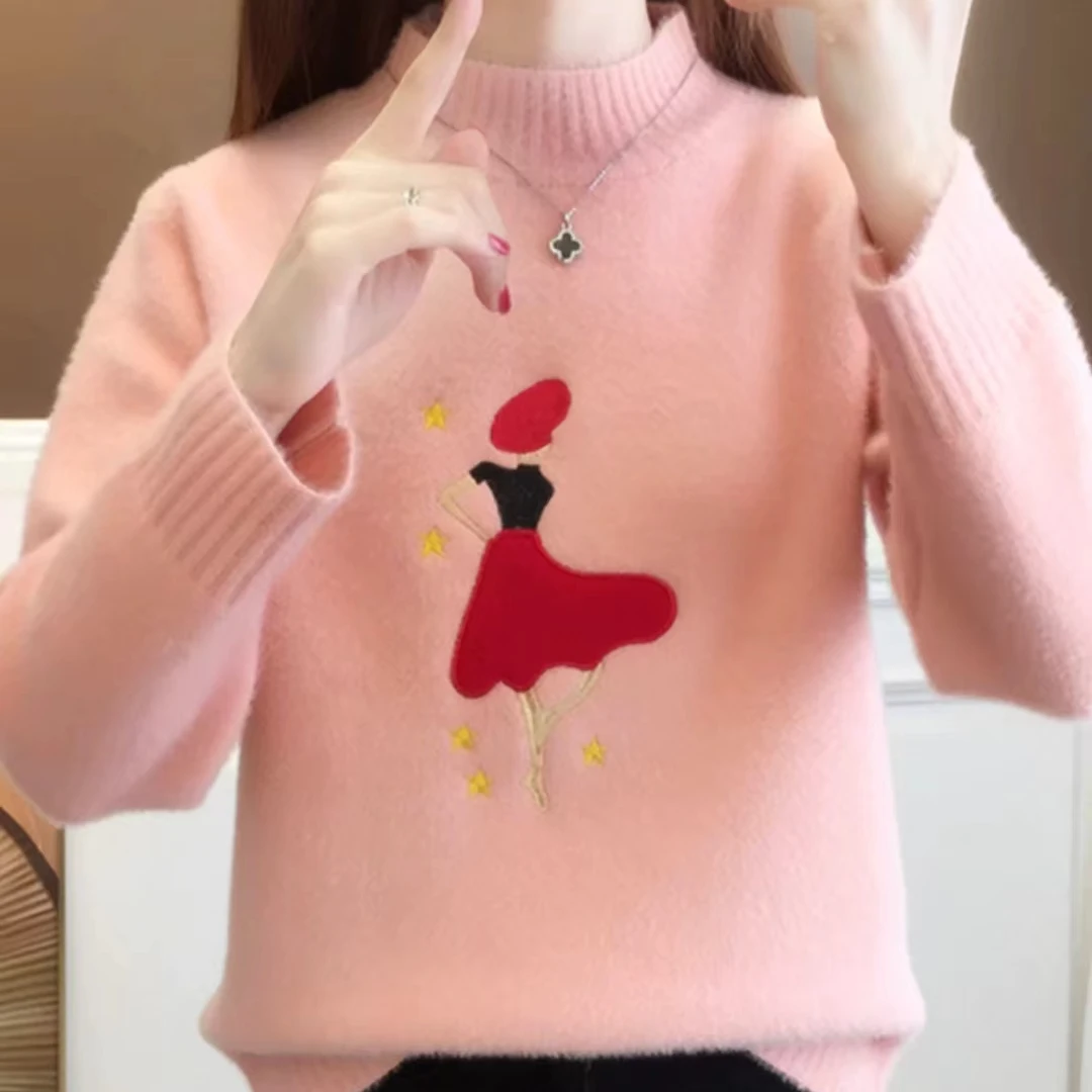 【艾萱萱】923款秋冬刺绣甜美女孩毛衣外穿 约57