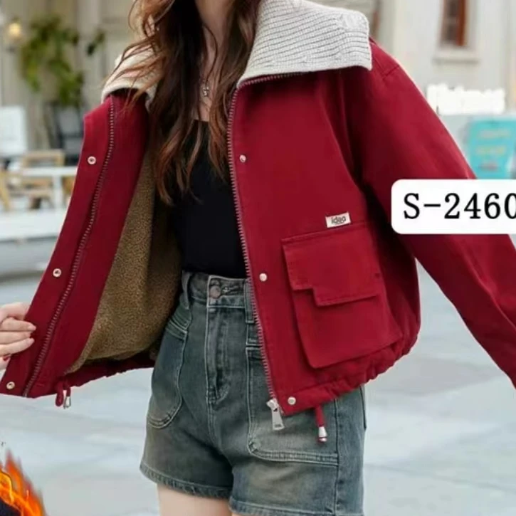 【艾萱萱】6861款海军双层领加绒加厚短款外套女秋冬 约58