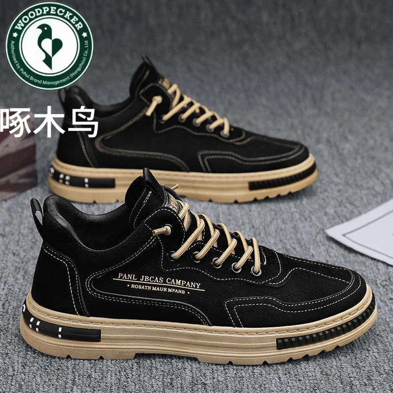 啄木鸟男鞋透气秋季上班防滑防水耐磨潮鞋男士爆款黑色休闲板百搭