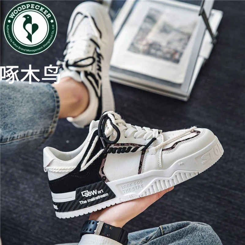 啄木鸟男鞋新款厚底帆布鞋鞋子男运动板鞋潮流休闲小众设计ins学