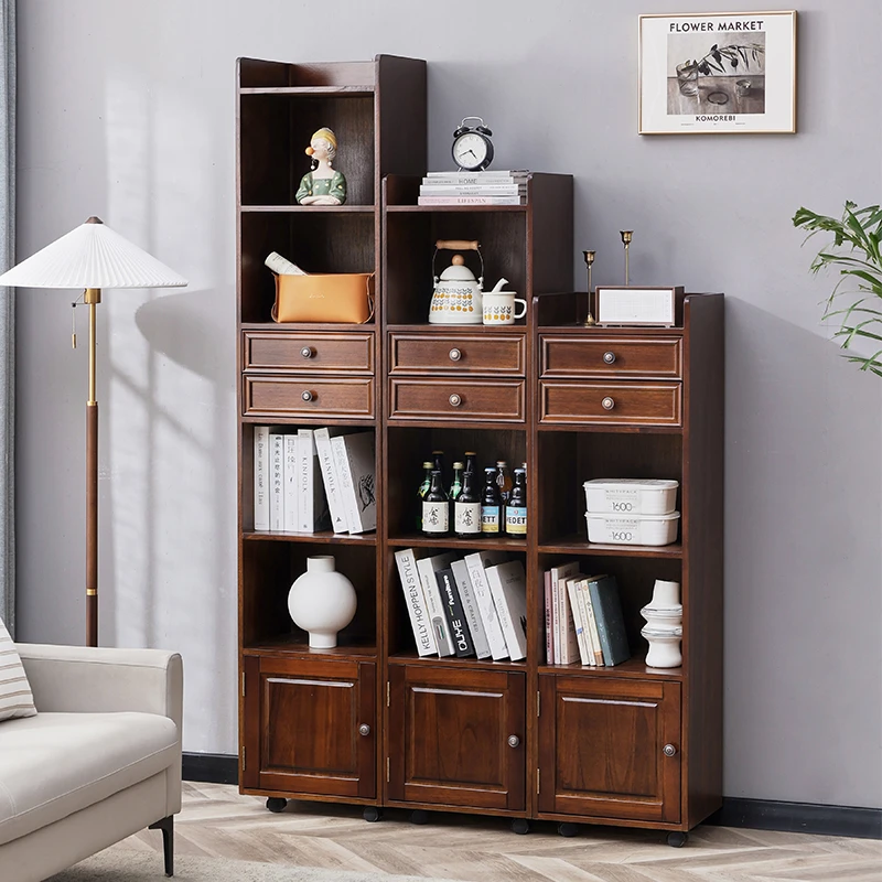 实木书柜落地家用置物架简易书柜收纳柜带门组合杂物柜书架