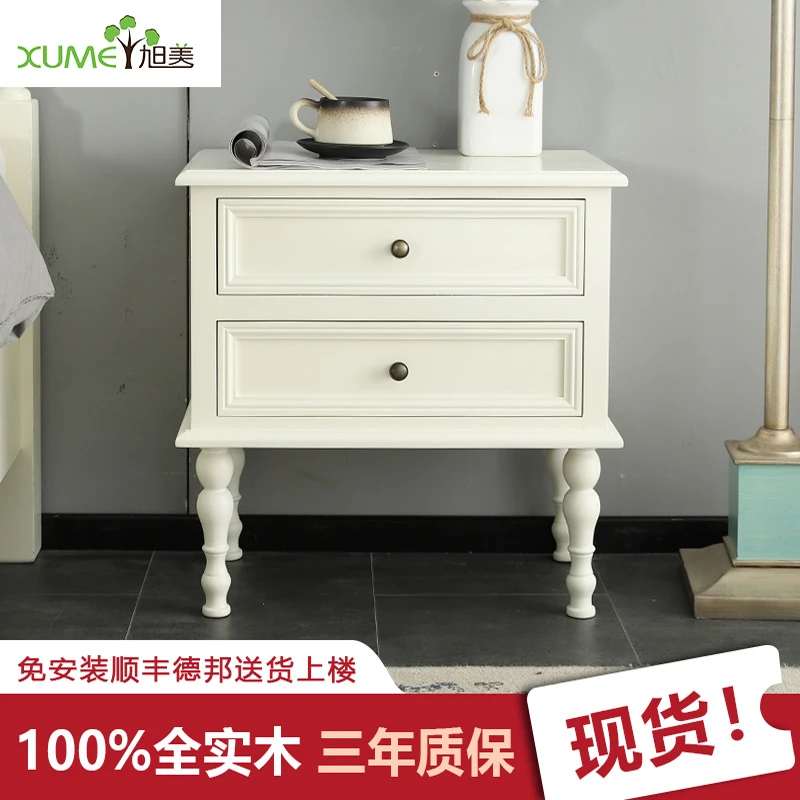 全实木床头柜简约储物柜美式儿童柜小型收纳柜窄柜子白色松木边几