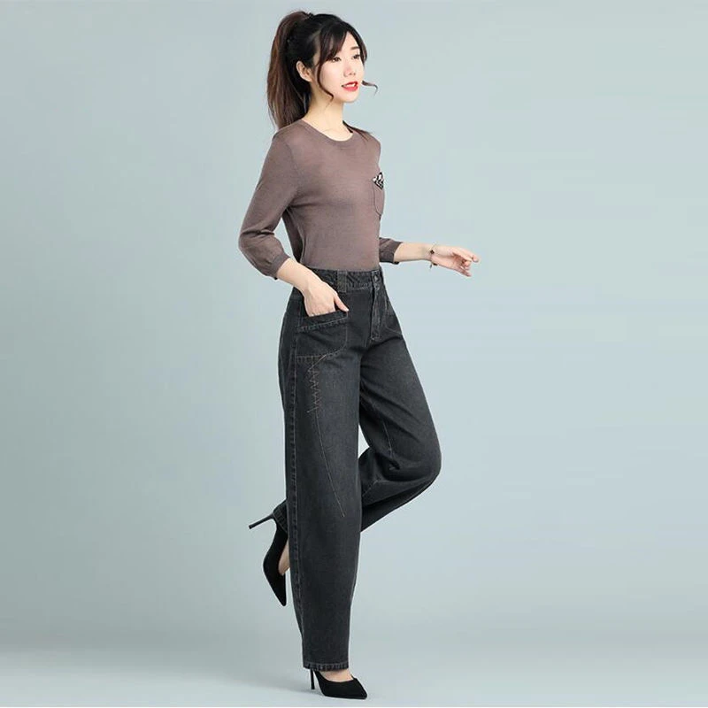 牛仔女裤2025新款高腰大码灯笼裤阔腿长裤萝卜哈伦裤宽松休闲女裤