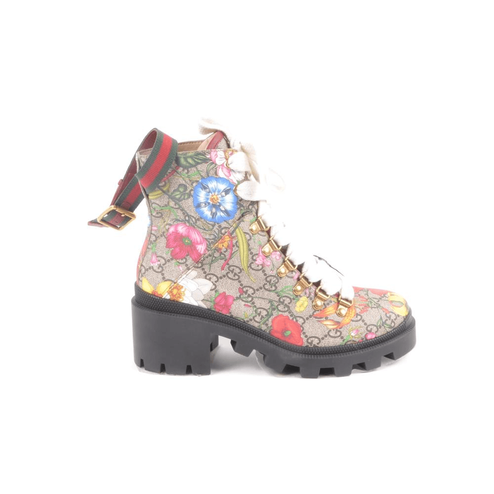 Gucci花卉36.5--.外观厚跟短靴印花时装鞋子