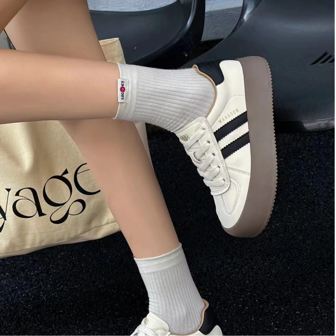 新款德训鞋女款厚底运动休闲板鞋2024新款秋季复古系带阿甘小白鞋