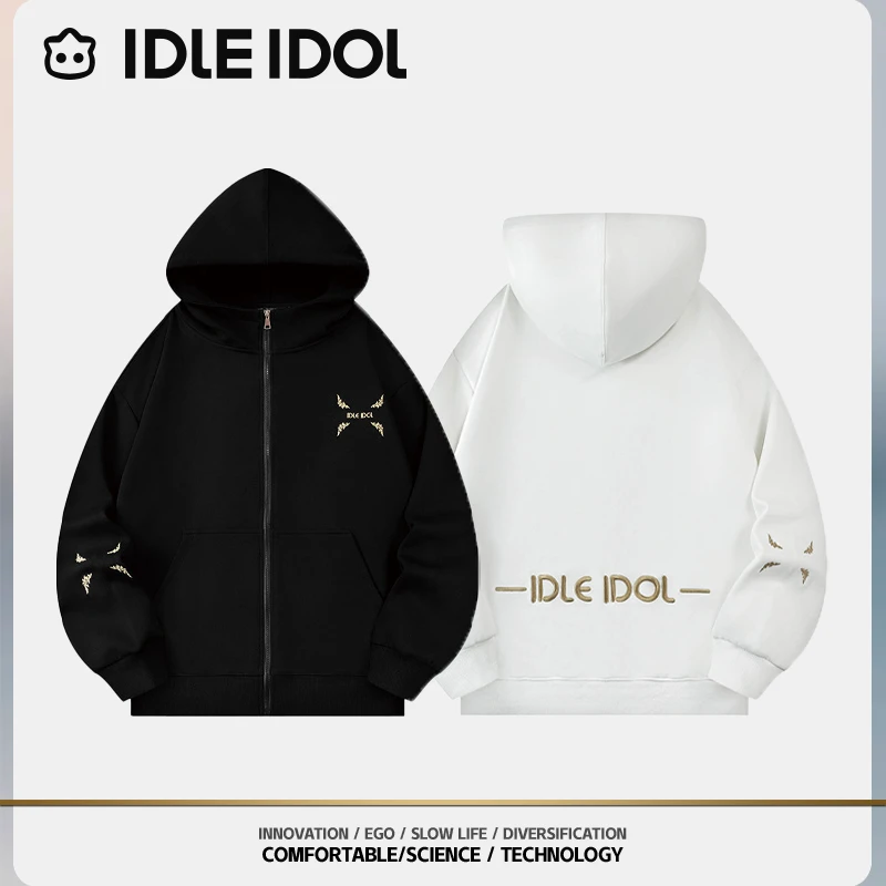 IDLE IDOL【李晨nic专属】重磅连帽情侣开衫卫衣金线绣连帽衫外套