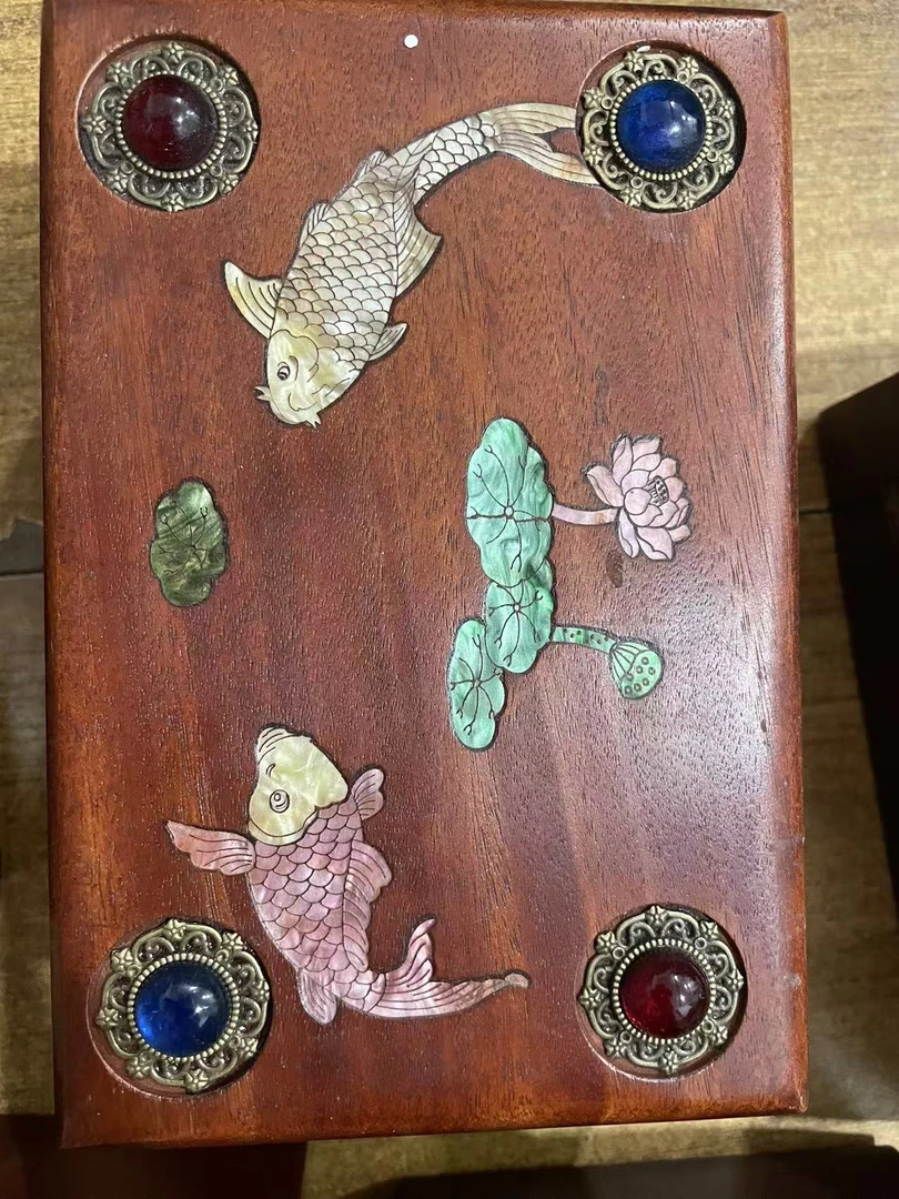 983----彩贝木盒 内有物 家居摆件