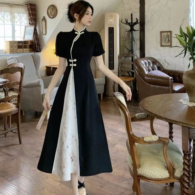 大码女装春装微胖MM收腰显瘦新中式复古改良旗袍藏肉减龄连衣裙子