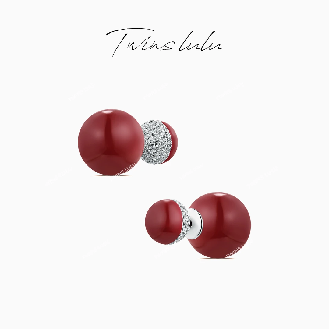 TWINS LULU 镀k金 简约百搭气质复古小众蛇年红色耳环TSL1398