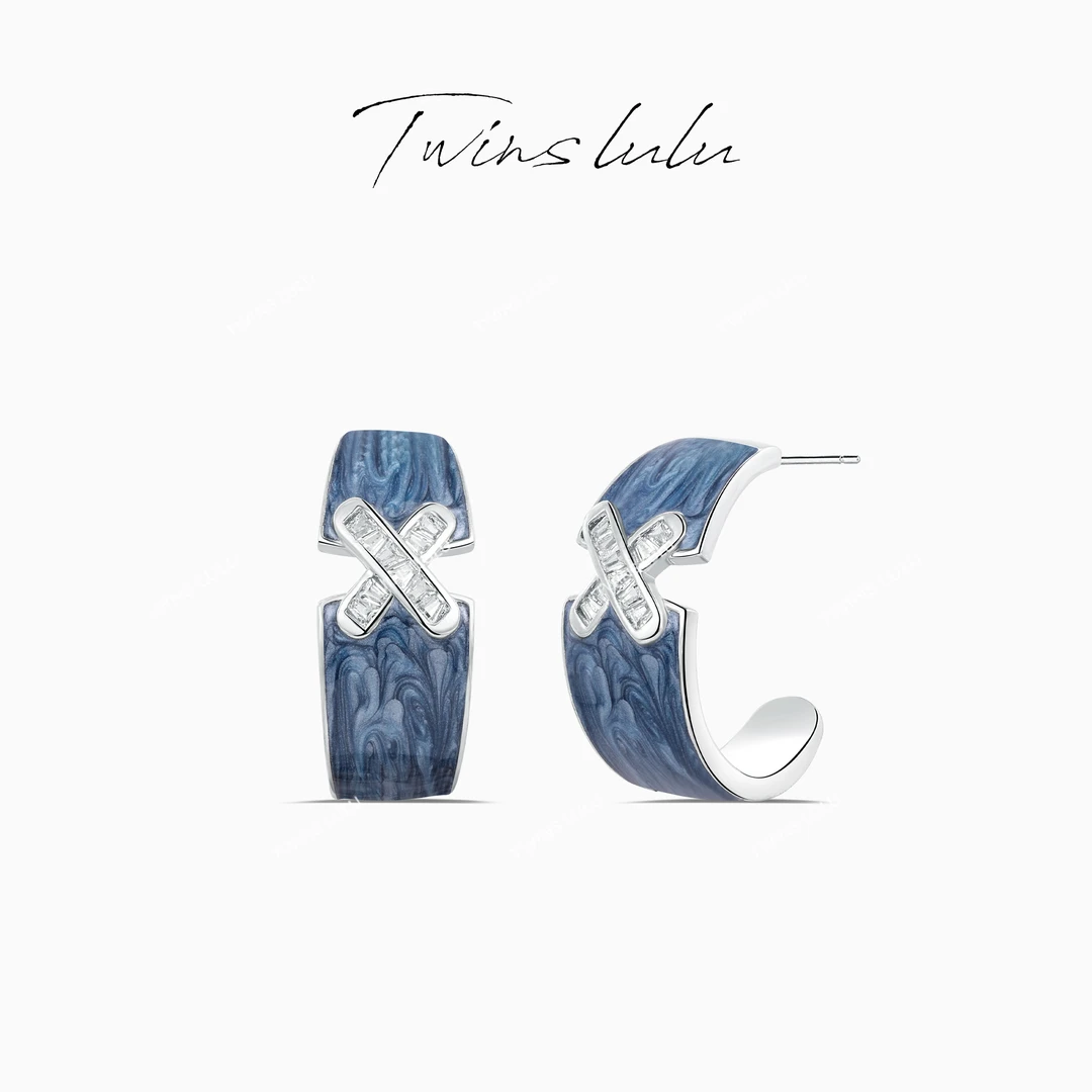TWINS LULU 镀K金 小众简约素款ins蓝色X字形时尚耳环TSL810