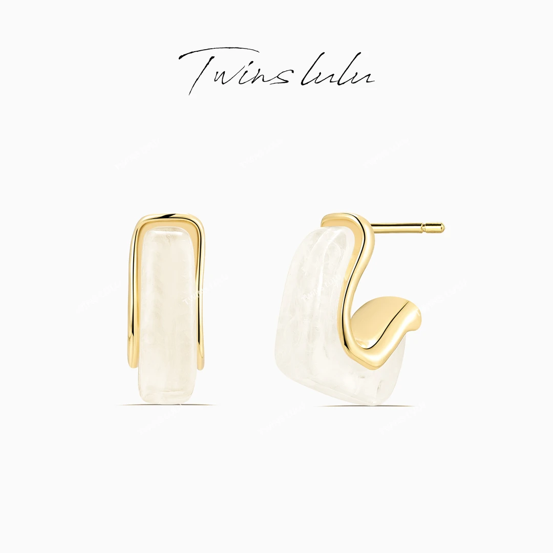 TWINS LULU 流光风美拉德系几何不规则方形耳环TSL1362