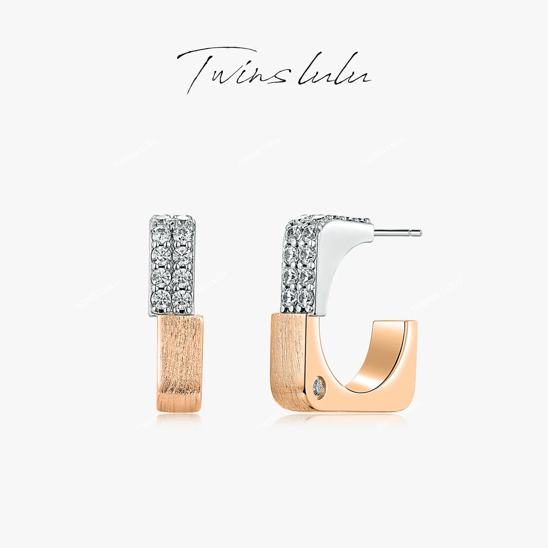 TWINS LULU 镀k金  【春上新】 气质百搭方形拉丝耳环TSL2371