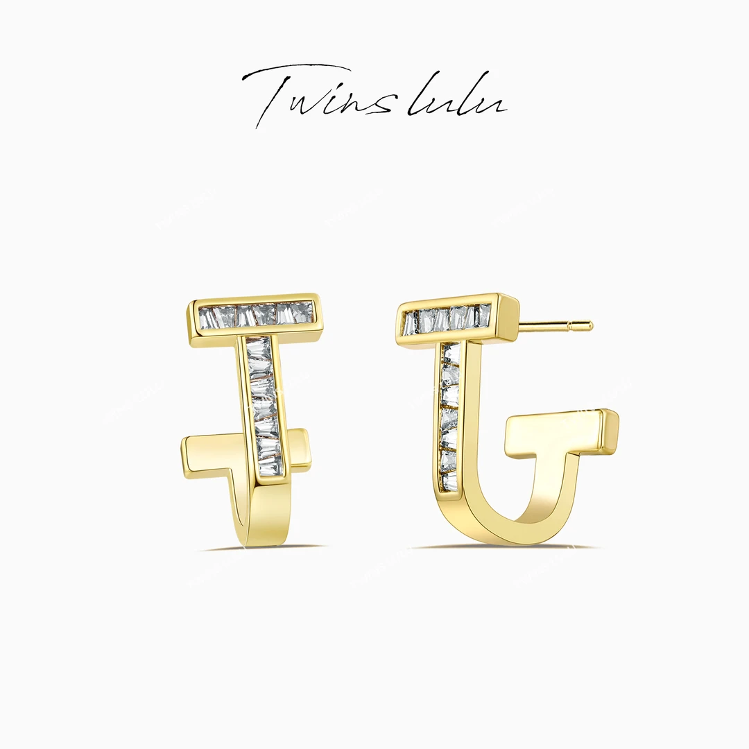TWINS LULU流光风精致法式素金手工T字母精致耳环首饰女款TSL311