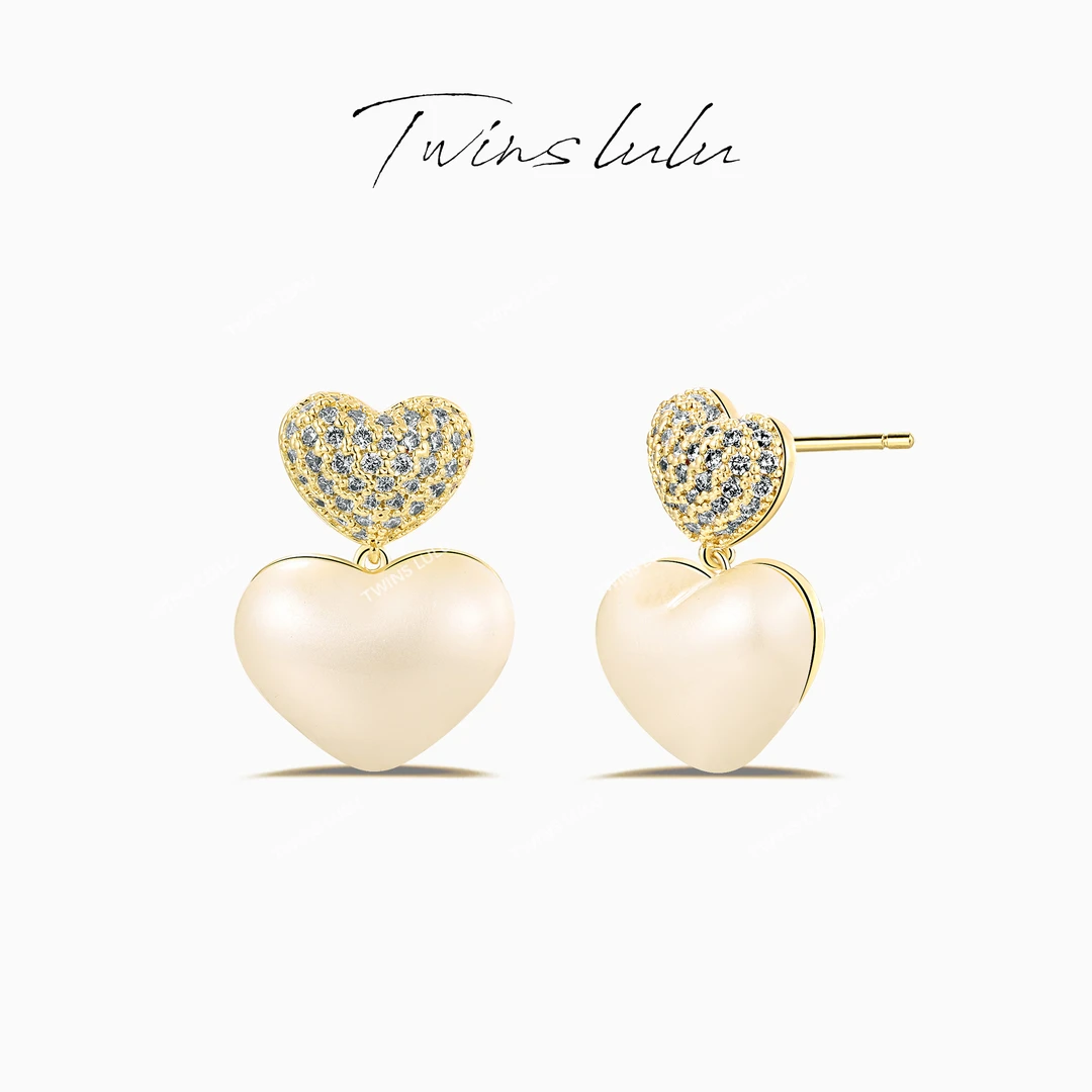 TWINS LULU 镀K金 【官方正品】法式【相思】双拼爱心耳环TSL1788