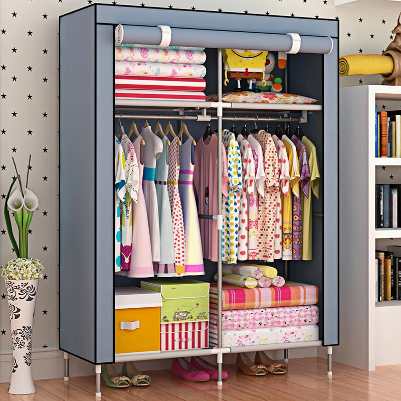 【冬季专用】简易衣柜家用卧室布衣柜出租房宿舍钢管收纳柜衣橱柜子