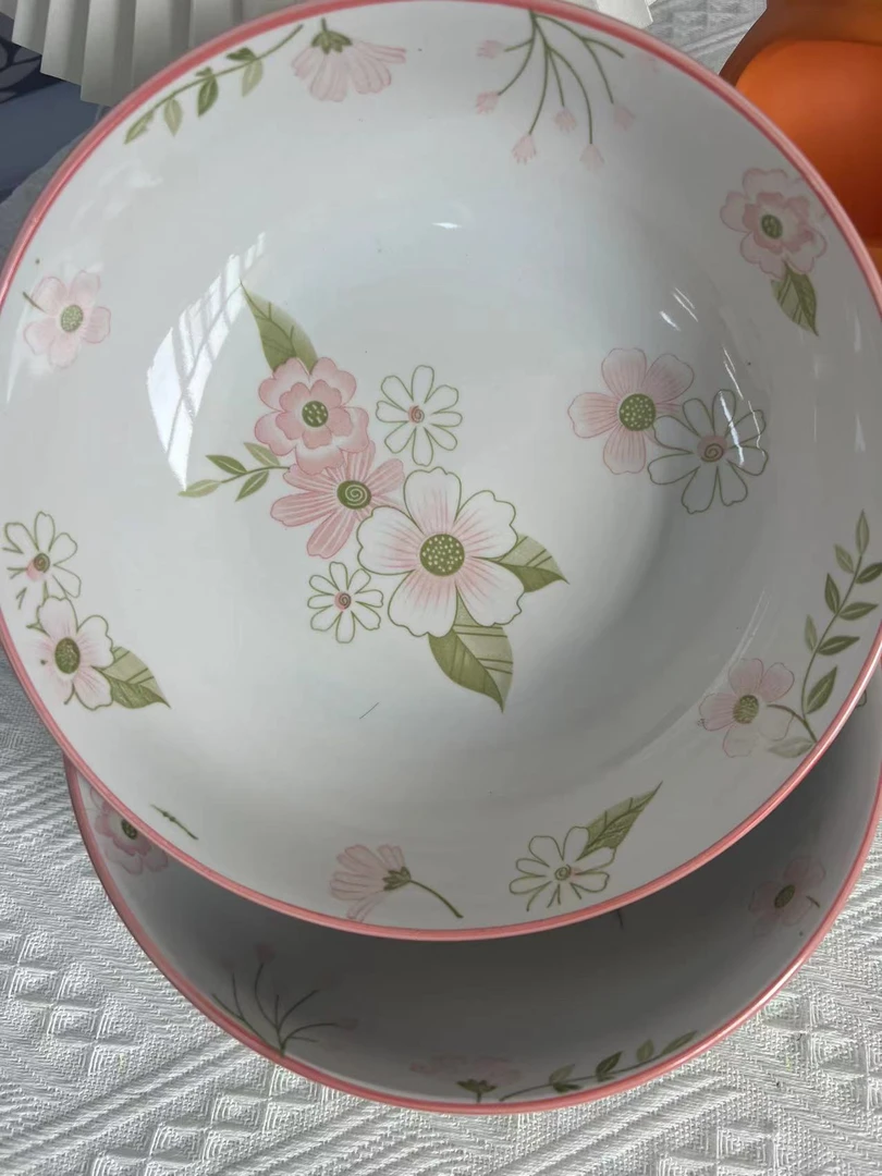 微瑕介意勿拍芙蓉花开九英寸大汤碗两个装酸菜鱼大杂烩碗陶瓷家用