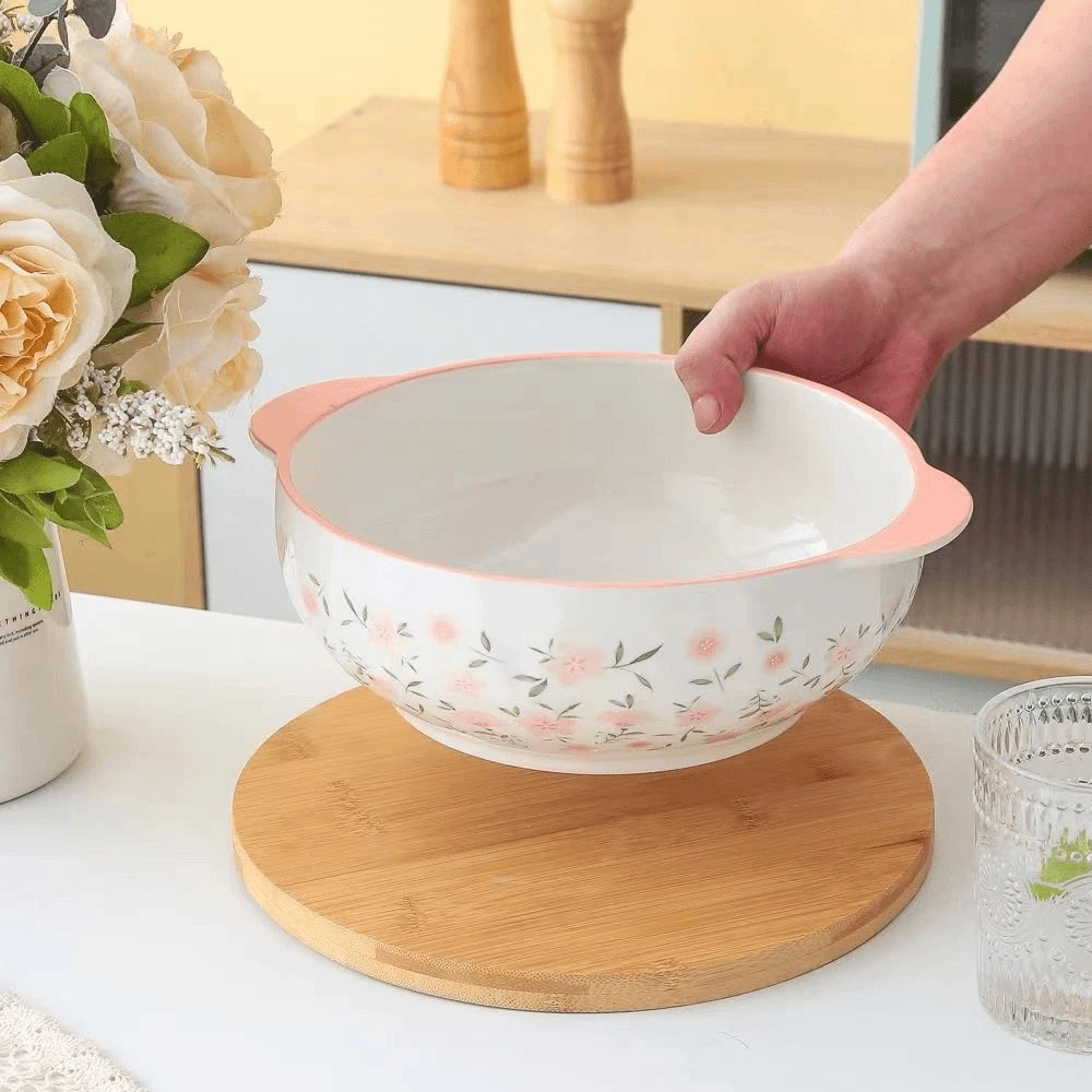 一个装双耳碗10英寸粉色陶瓷大碗水煮鱼加深汤碗大盘鸡专用碗