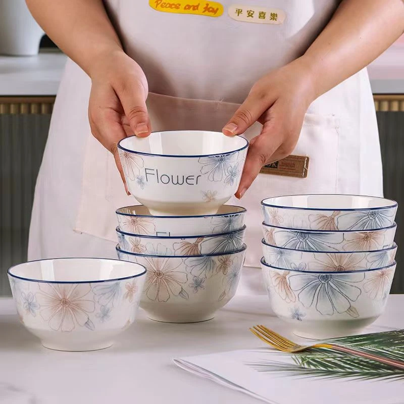 兰花Flower4.5英寸米饭碗12个装家用陶瓷餐具桌子简约中式加厚